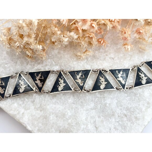 Siam Sterling Silver Triangular Multi God & Goddess Figure 925 Vintage Bracelet - Picture 2 of 10
